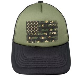 Weekend Soul Trucker Hat Green Black One Size Camo US Flag Mesh Foam Snapback